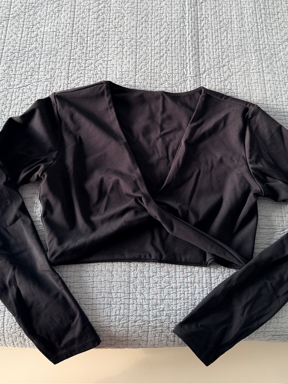 Amazon Black Long-Sleeve Wrap Crop Top